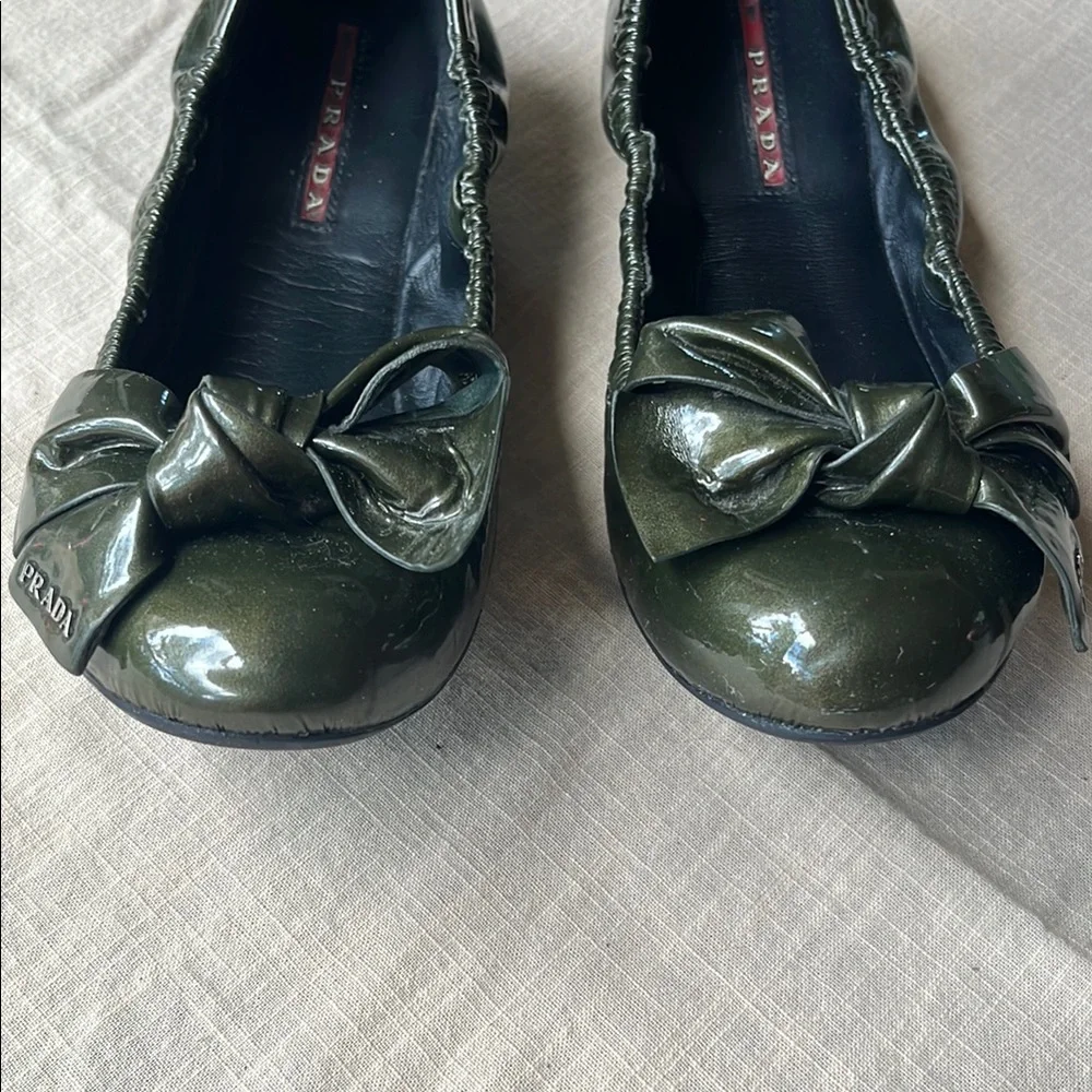 Prada Green Flats with Bow Detail - Picture 7 of 11